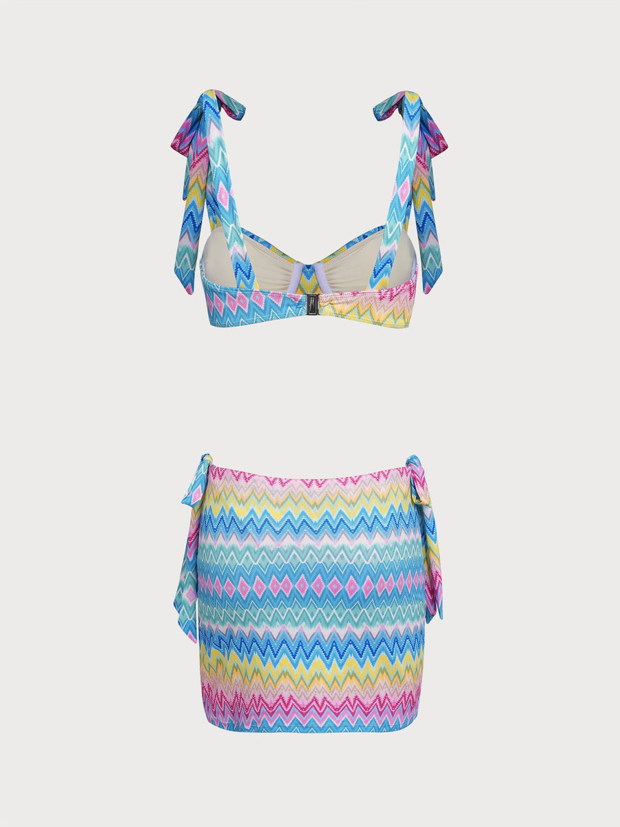 Rainbow Stripes Bikini Three-Piece Set