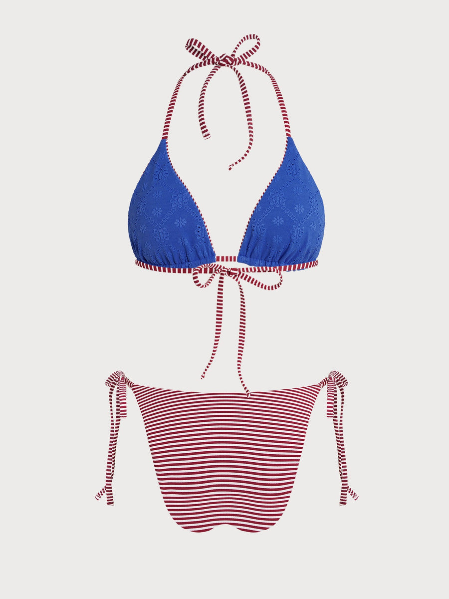 Blue Striped Reversible Bikini Set
