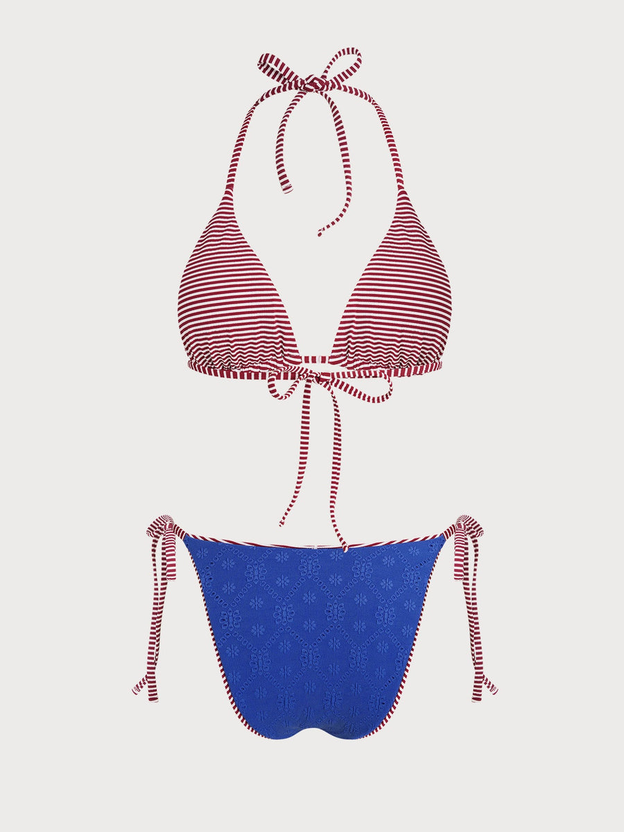 Blue Striped Reversible Bikini Set