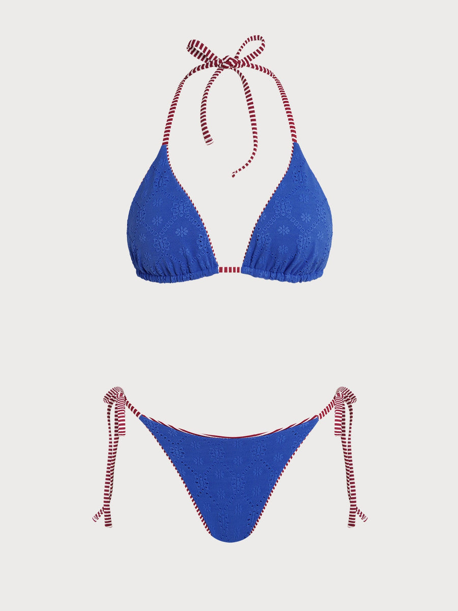 Blue Striped Reversible Bikini Set