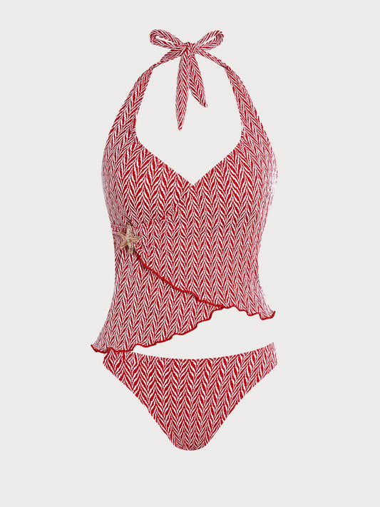 Red Star Wavy Edge Tankini Set