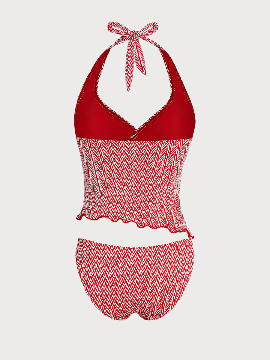 Red Star Wavy Edge Tankini Set