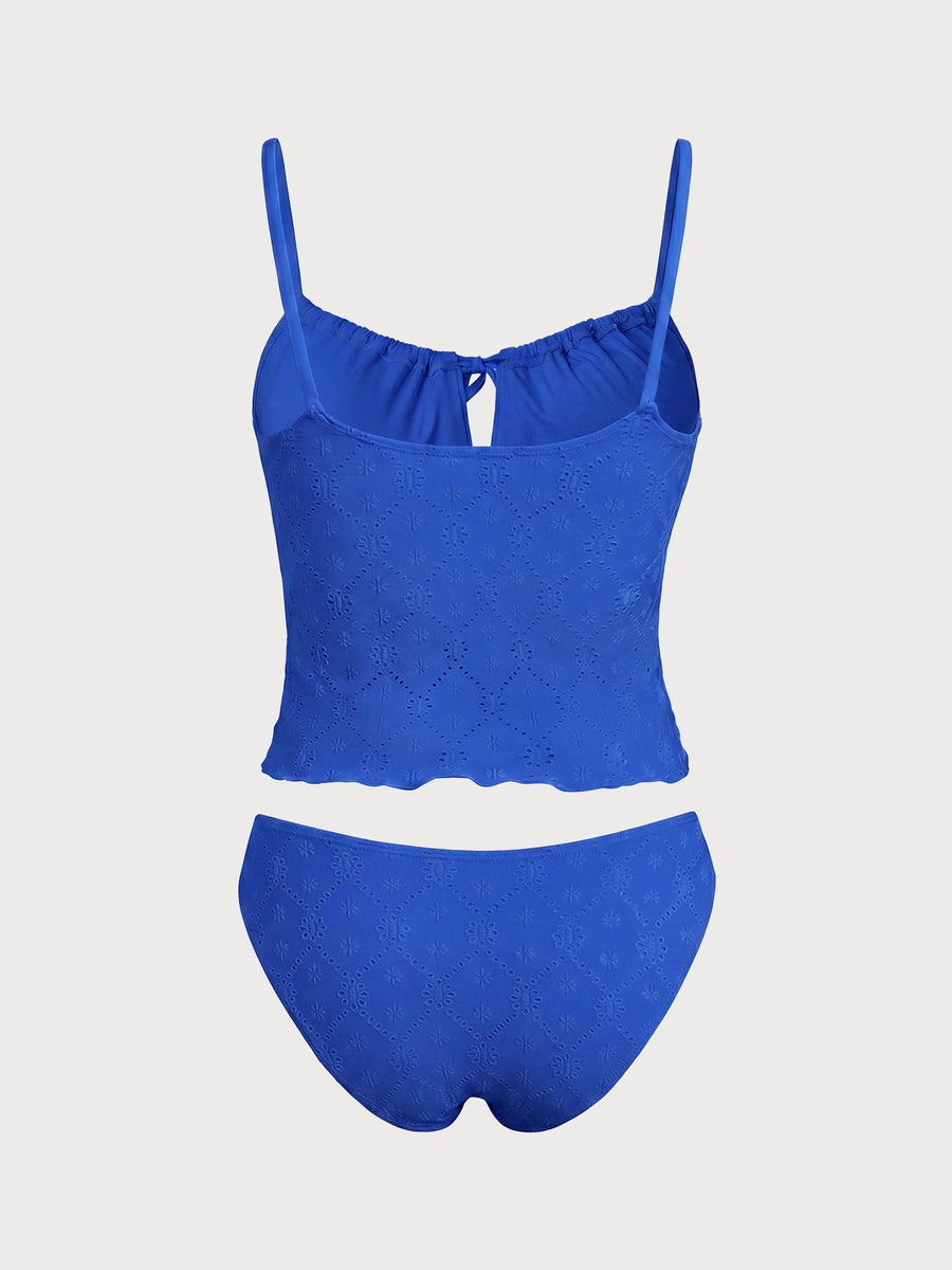 Blue Wave Cut Tie Front Tankini Set