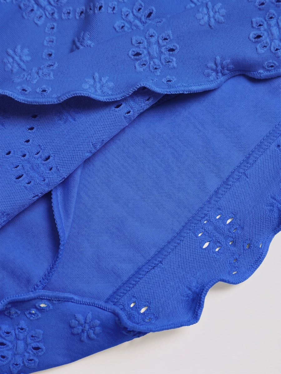 Blue Wave Cut Tie Front Tankini Set