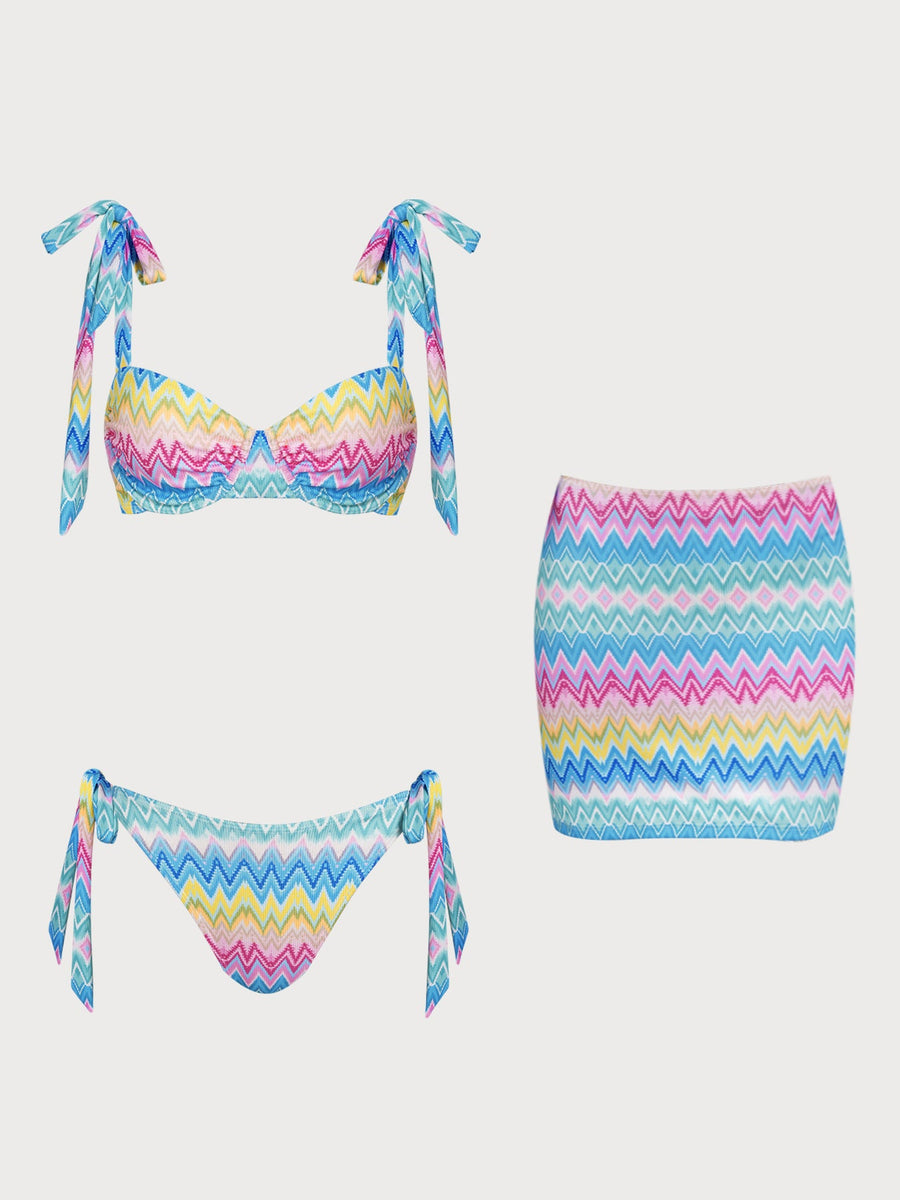 Rainbow Stripes Bikini Three-Piece Set