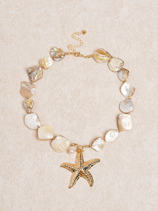 Gold Shell Starfish Conch Beach Holiday Necklace