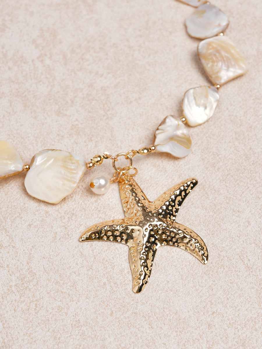 Gold Shell Starfish Conch Beach Holiday Necklace