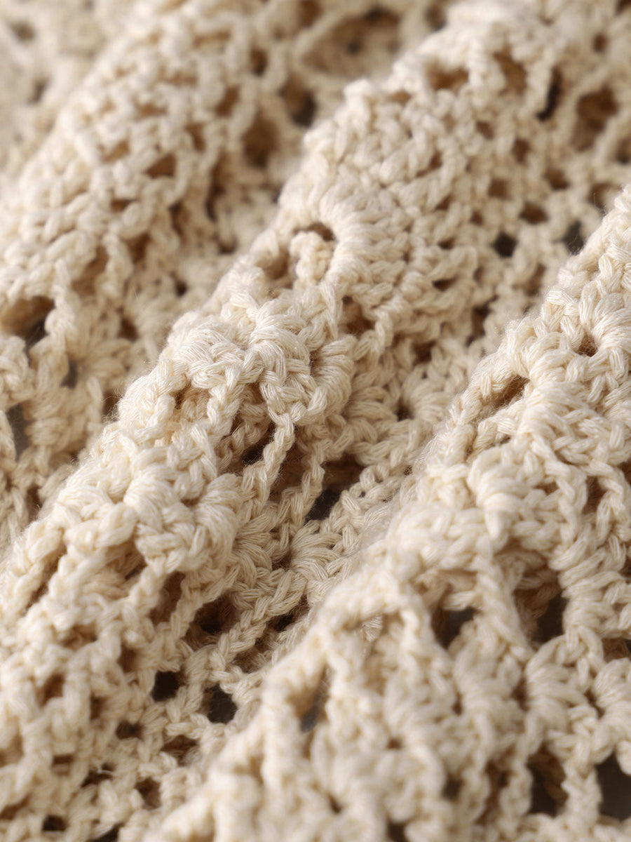 Beige Acrylic Knit Crochet Cover-Up Skirt