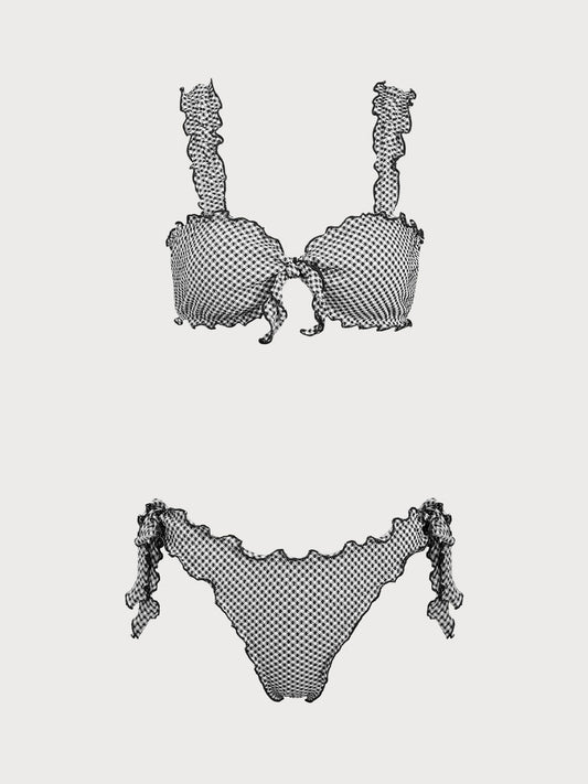Black Plaid Twist Bikini Set