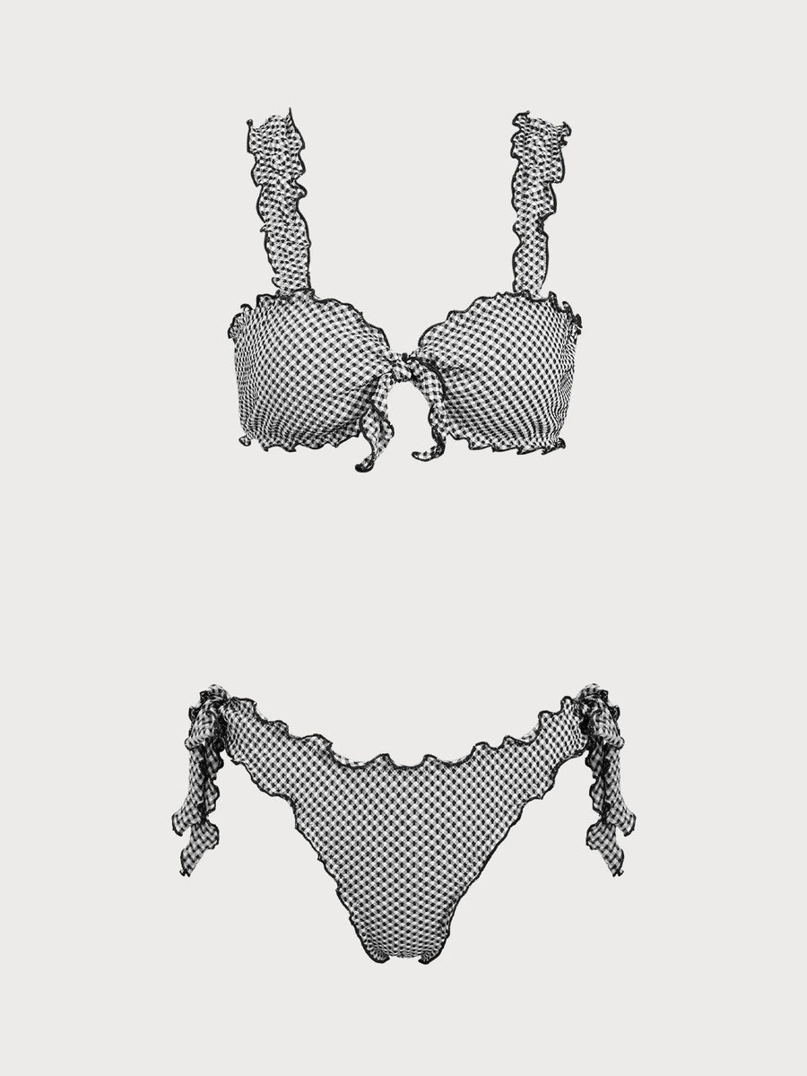 Black Plaid Twist Bikini Set