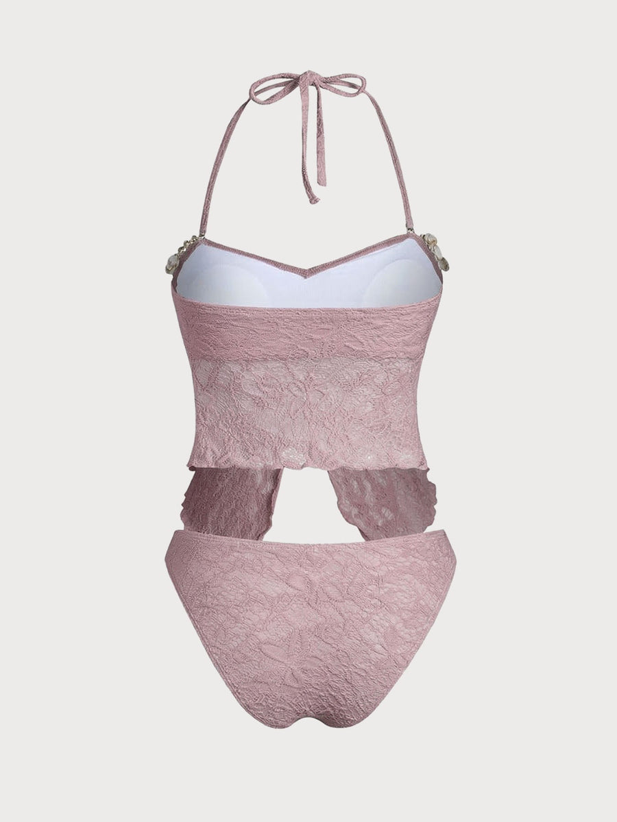Purple Twisted Shell Trim Tankini Set