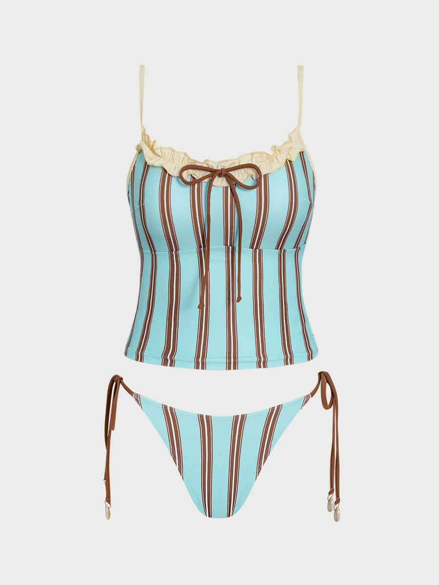 Green Printed Ruffle Tankini Set