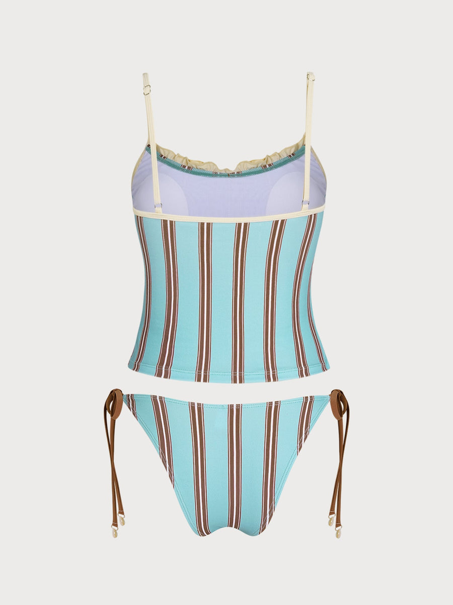 Green Printed Ruffle Tankini Set