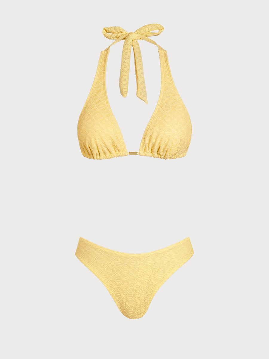 Yellow Metallic Bikini Three-Piece Set