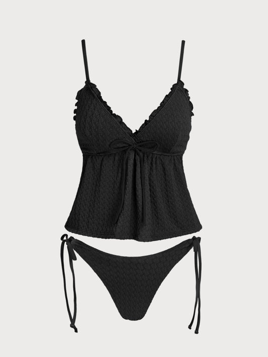 Black Ruffle Skirt Tankini Set