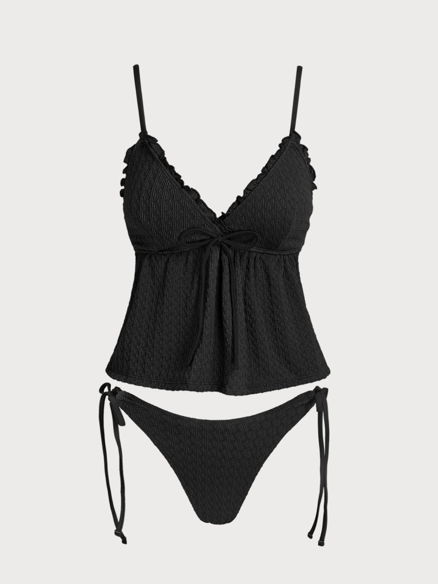 Black Ruffle Skirt Tankini Set