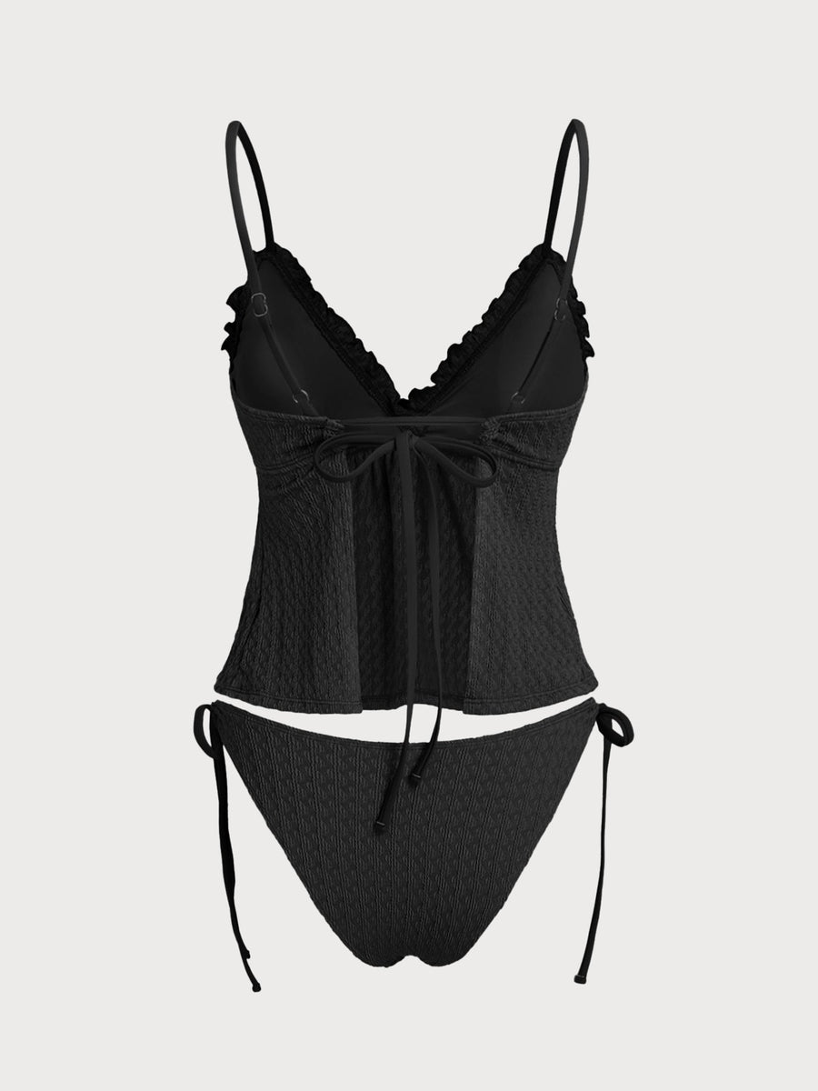 Black Ruffle Skirt Tankini Set