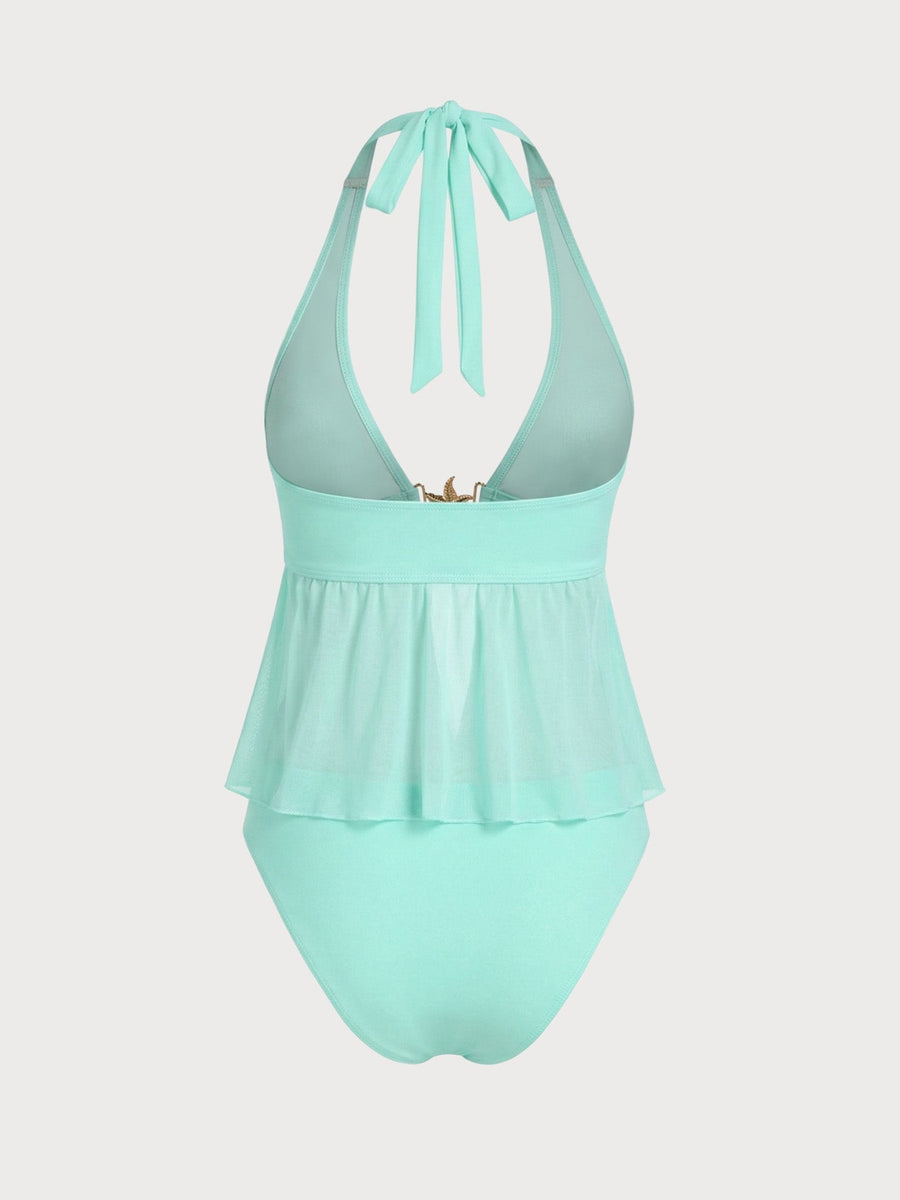 Green Mesh Starfish Decorated Tankini Set
