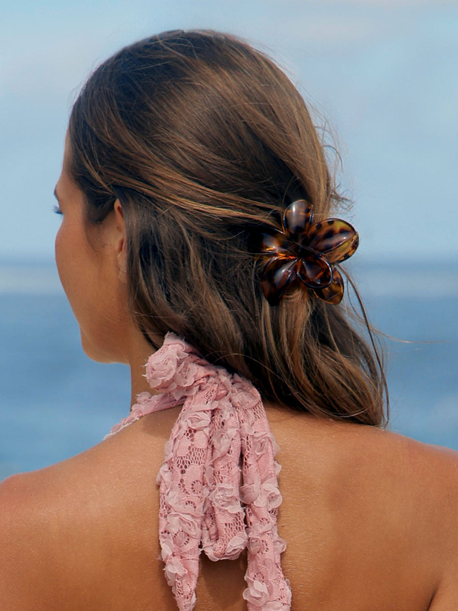 Brown Acrylic Leopard Flower Hair Clip
