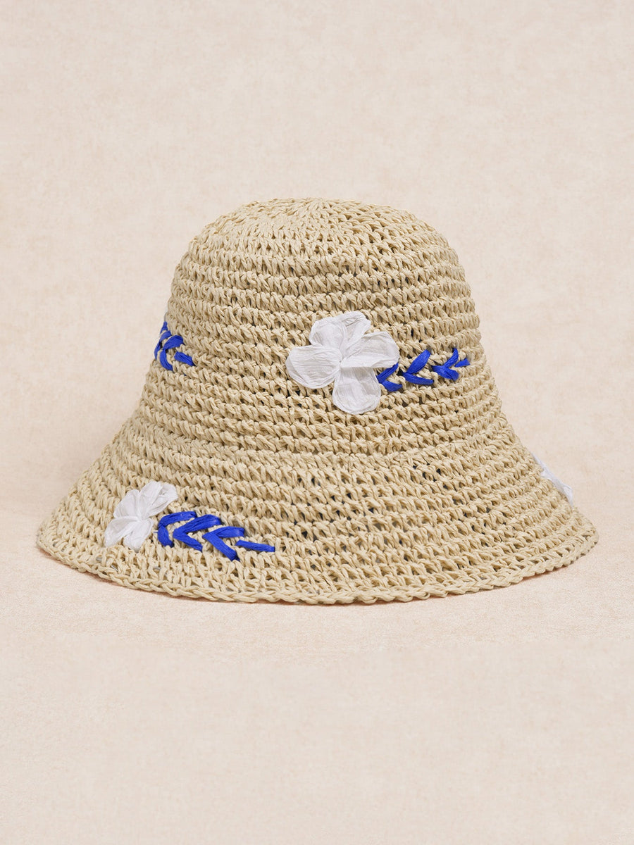 Beige Embroidered Hollow-Out Sun Hat