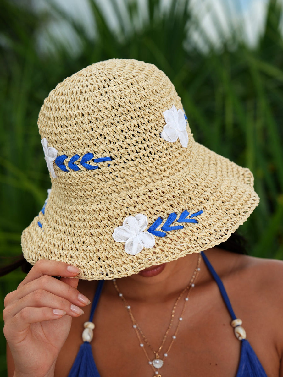Beige Embroidered Hollow-Out Sun Hat