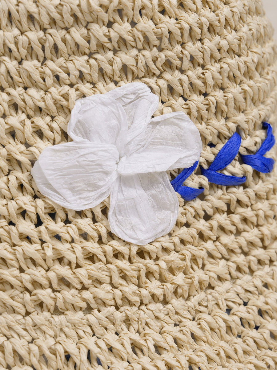 Beige Embroidered Hollow-Out Sun Hat