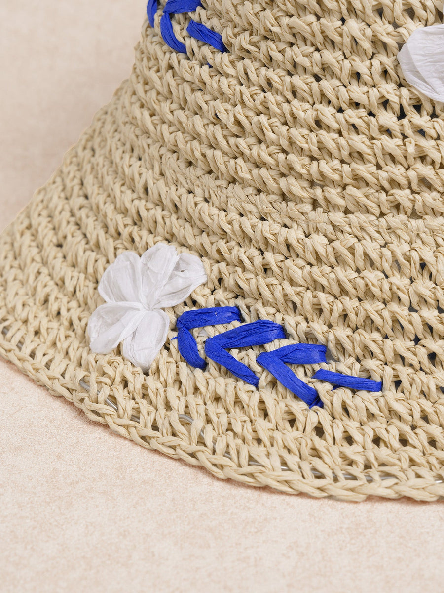 Beige Embroidered Hollow-Out Sun Hat