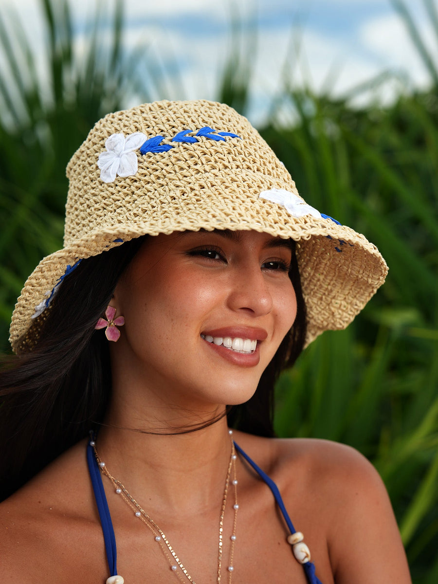 Beige Embroidered Hollow-Out Sun Hat