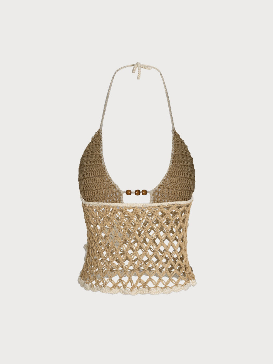 Khaki Beaded Acrylic Bohemian Beach Cover-up