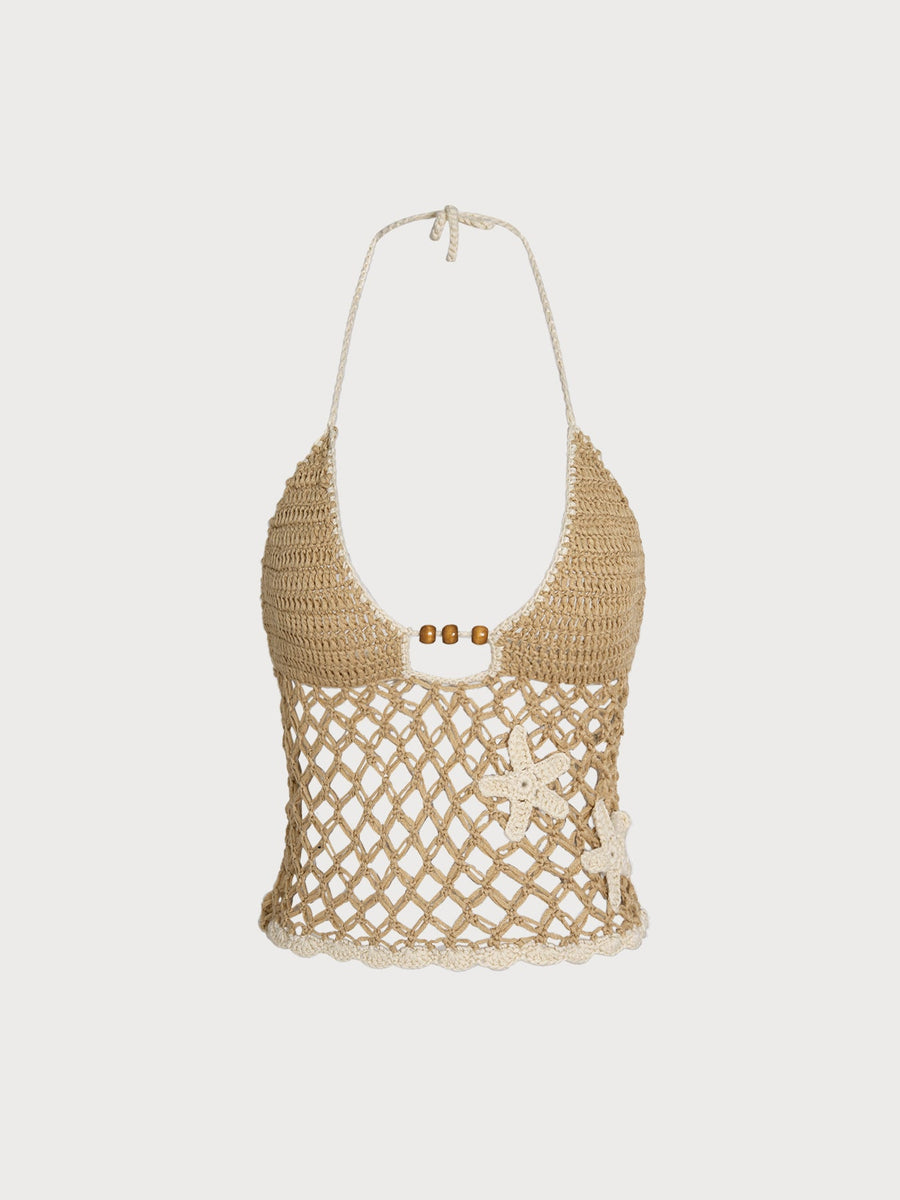 Khaki Beaded Acrylic Bohemian Beach Cover-up