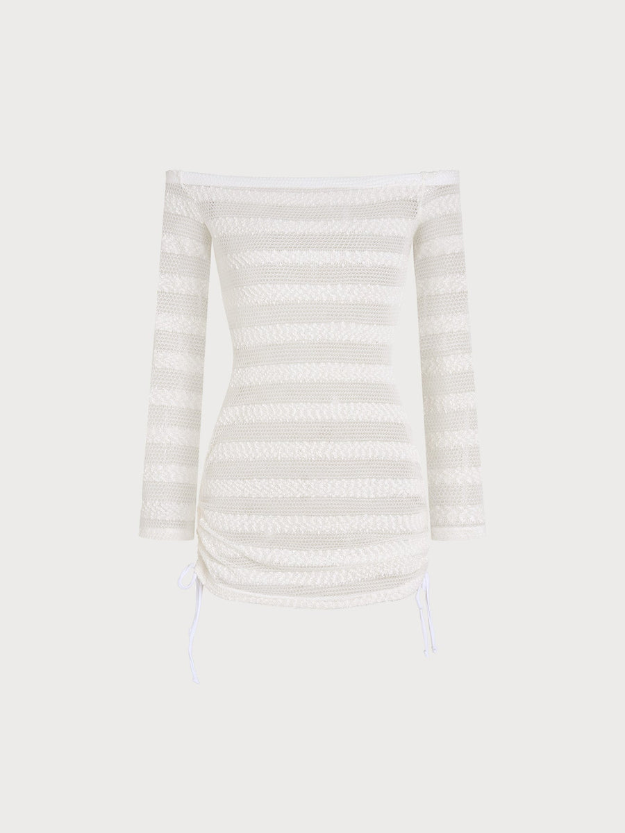 White Long-Sleeve Mesh Beach Cover-up
