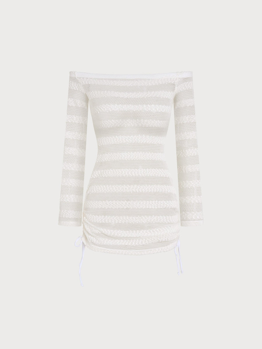 White Long-Sleeve Mesh Beach Cover-up
