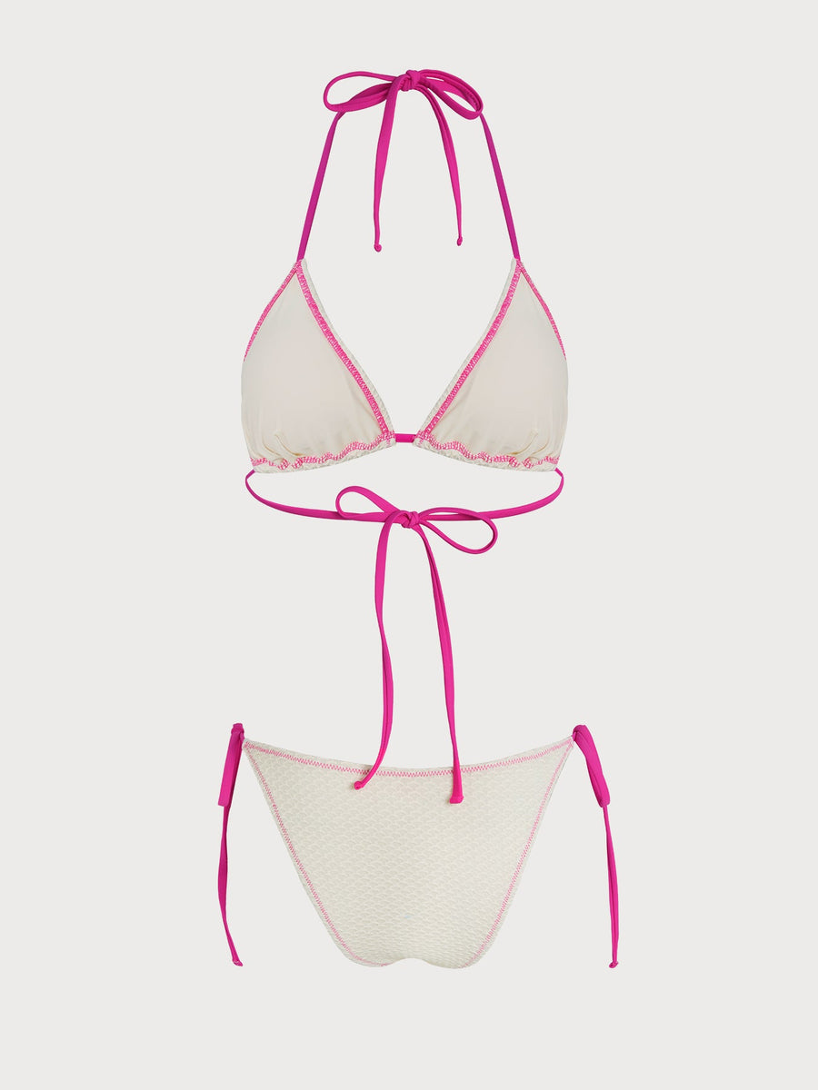 White Contrast Ruched Bikini Set