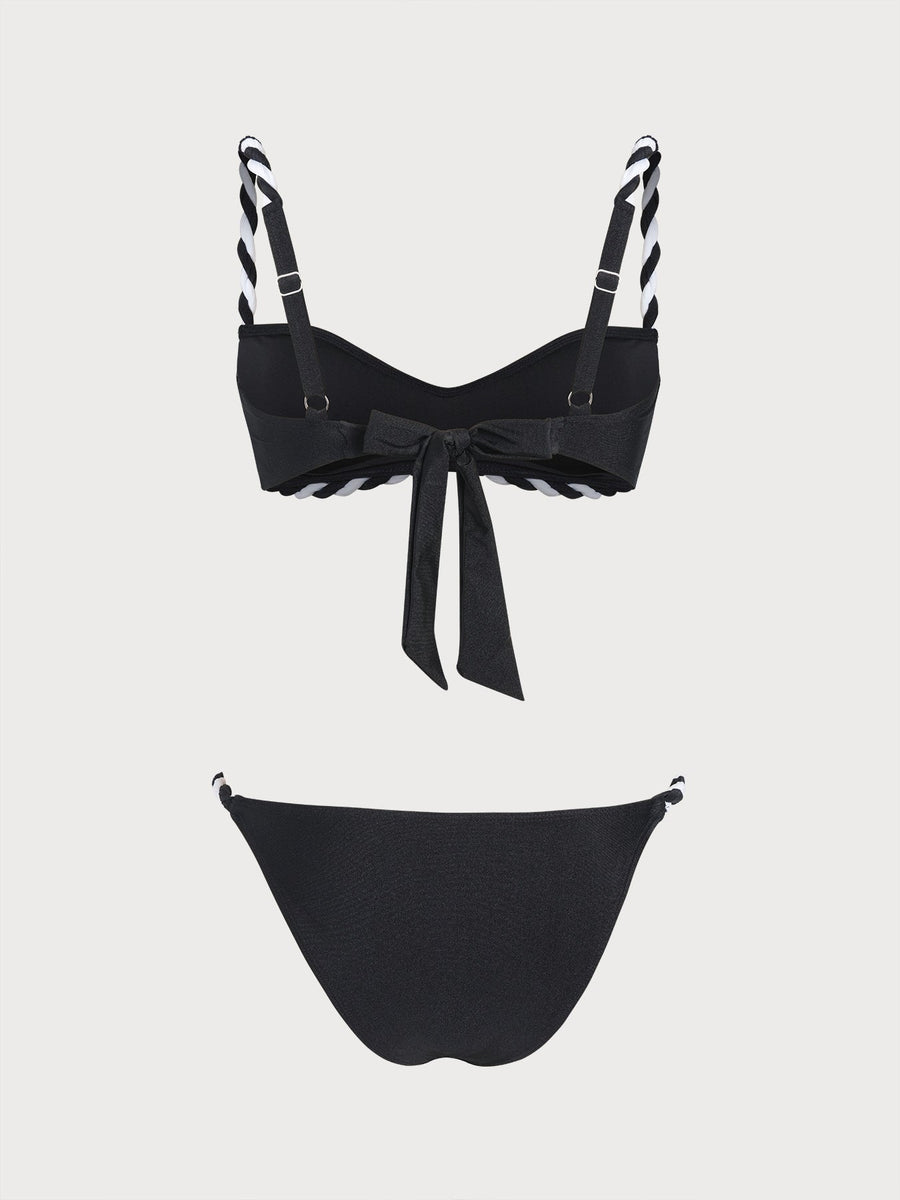 Black Contrast Sweetheart Bikini Set