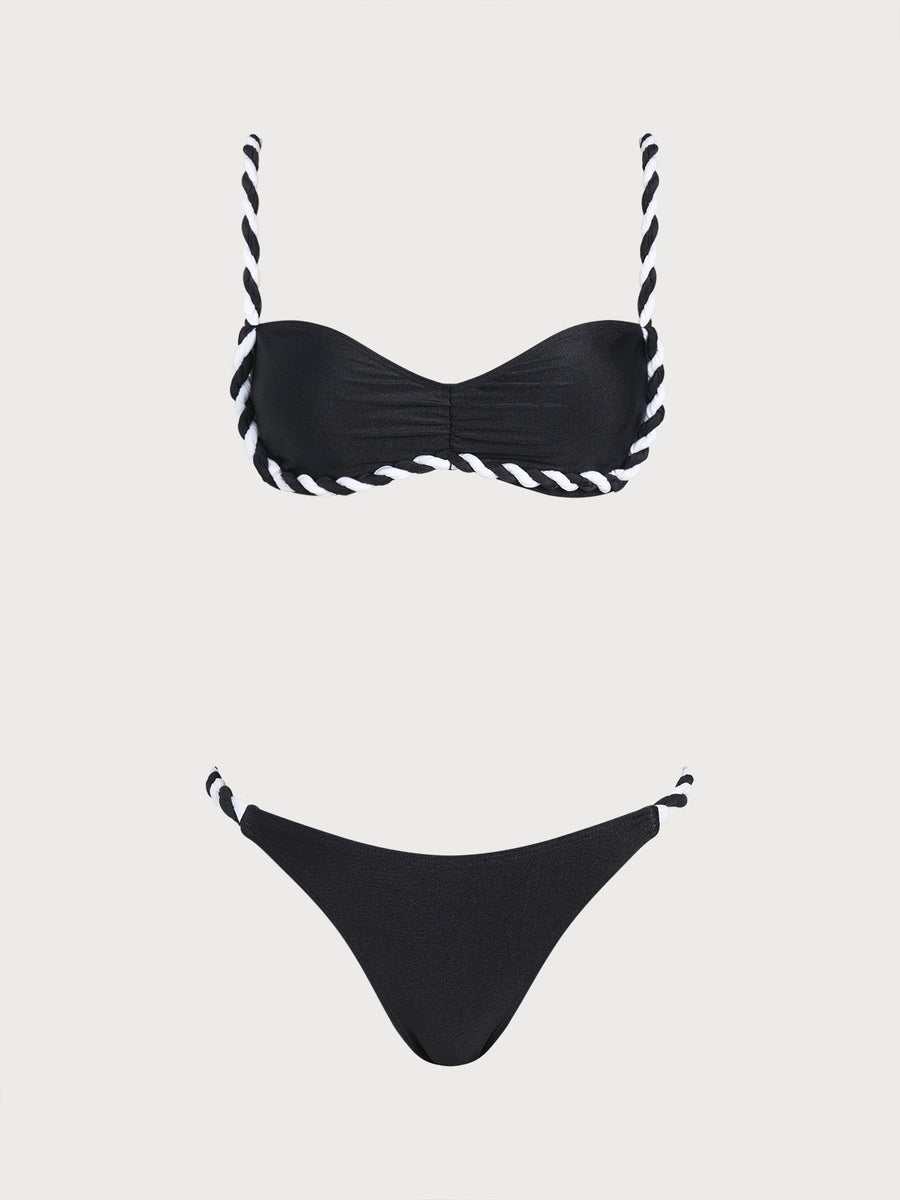 Black Contrast Sweetheart Bikini Set