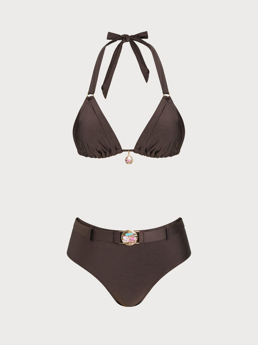 Brown O-Ring Marine Enamel Bikini Set