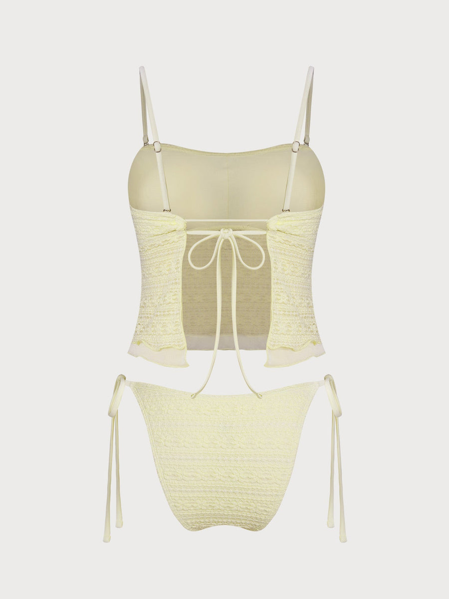 Yellow Lace Sheer Tankini Set