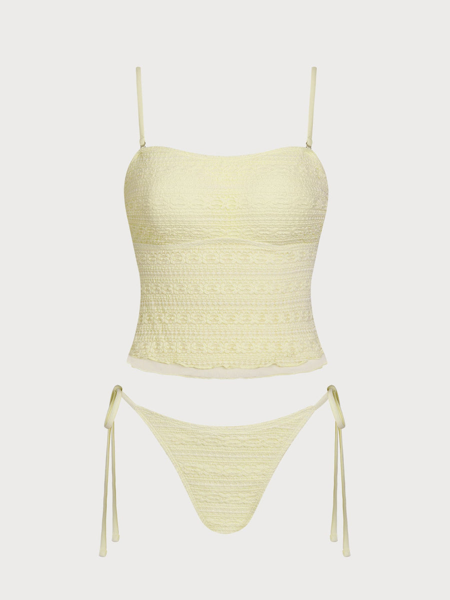 Yellow Lace Sheer Tankini Set