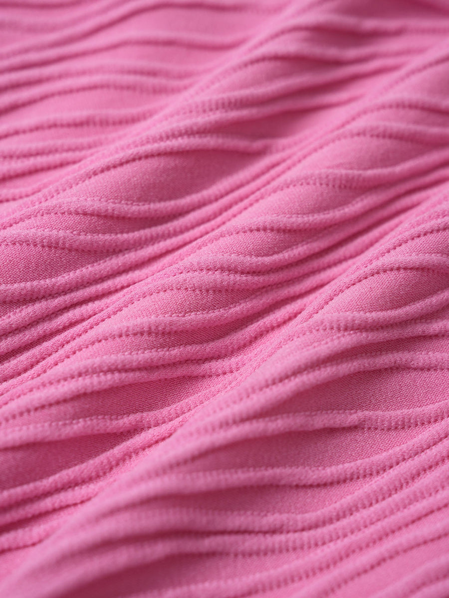 Pink Striped Ruffle Slit Tankini Set