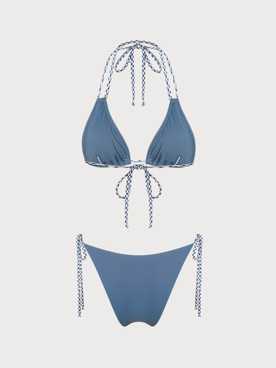 Dusty Blue Contrast Tie Bikini Set