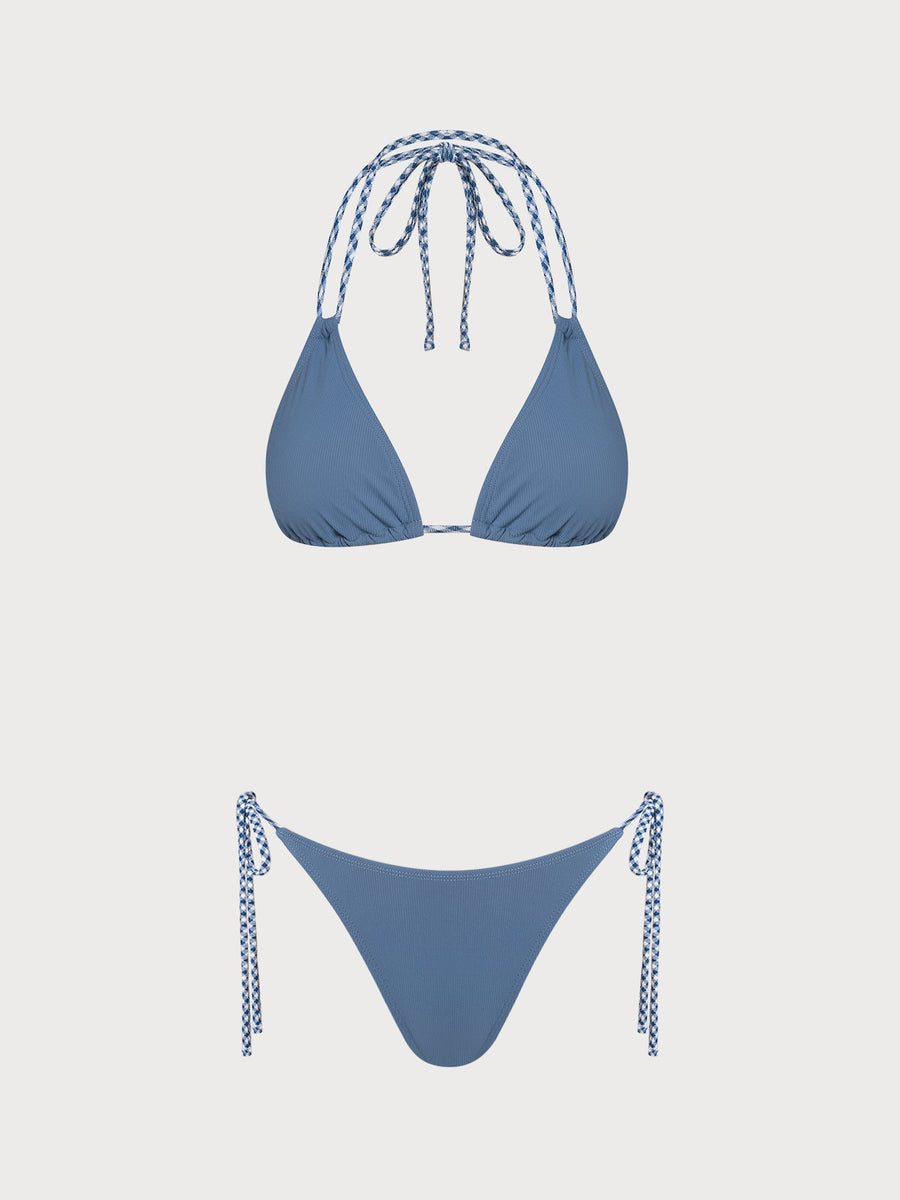 Dusty Blue Contrast Tie Bikini Set