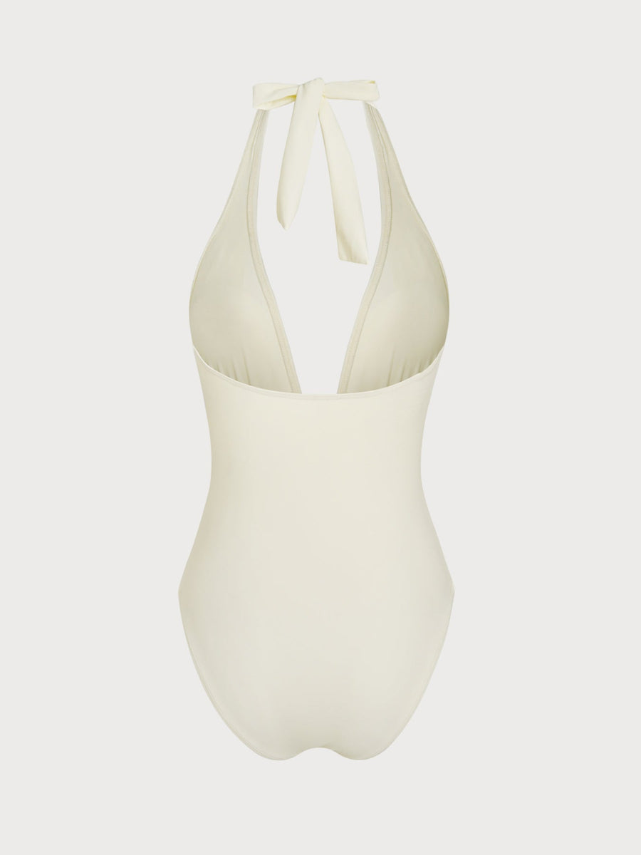 White Star Draped Halter One-Piece Swimsuit