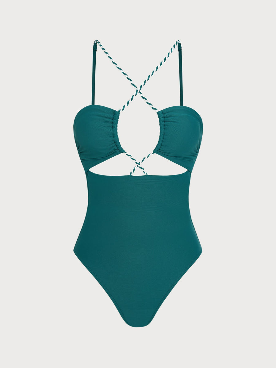 Green Contrast Strap One-Piece Swimsuit
