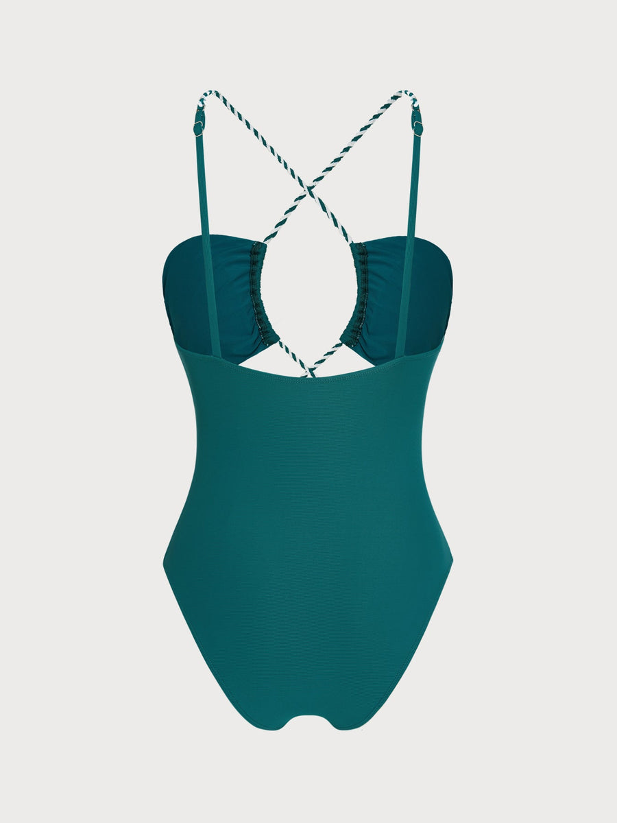 Green Contrast Strap One-Piece Swimsuit