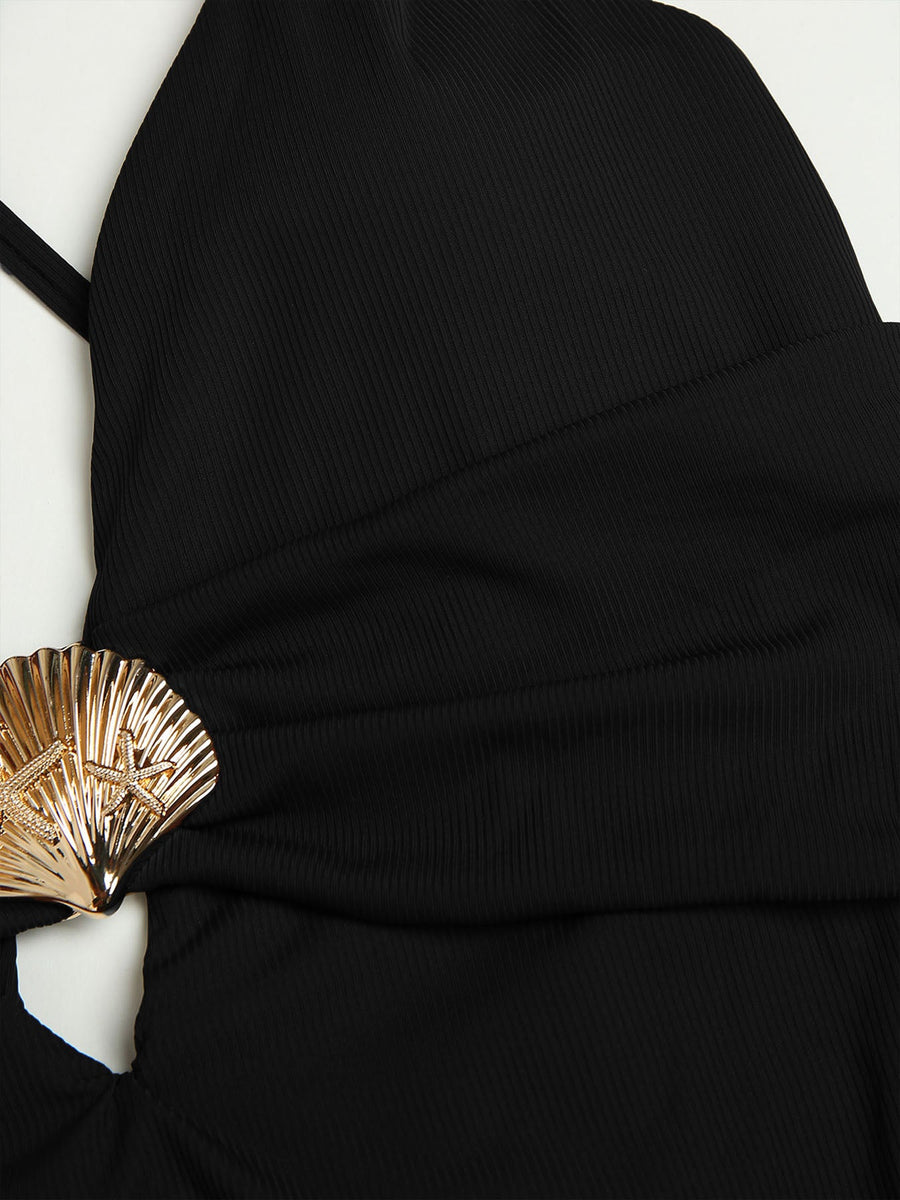 Black Crossover V-Neck One-Piece Swimsuit