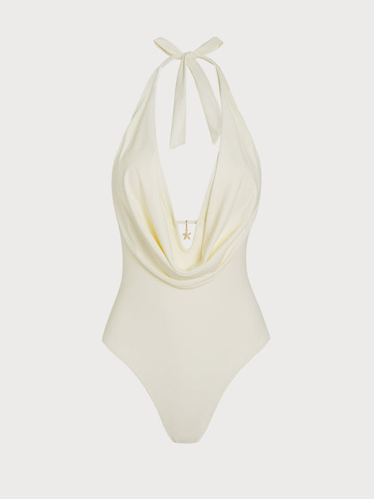 White Star Draped Halter One-Piece Swimsuit