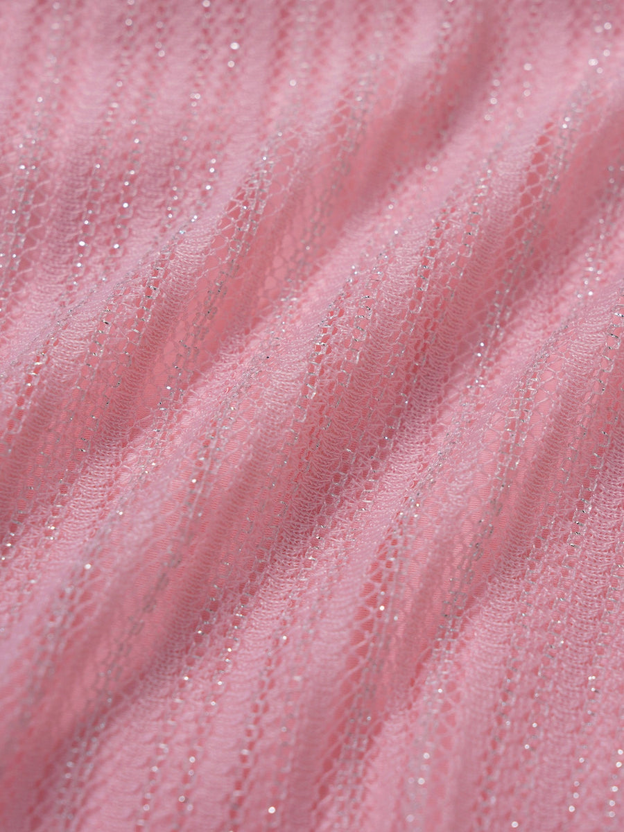 Light Pink Silver Thread Skirted Bikini Set