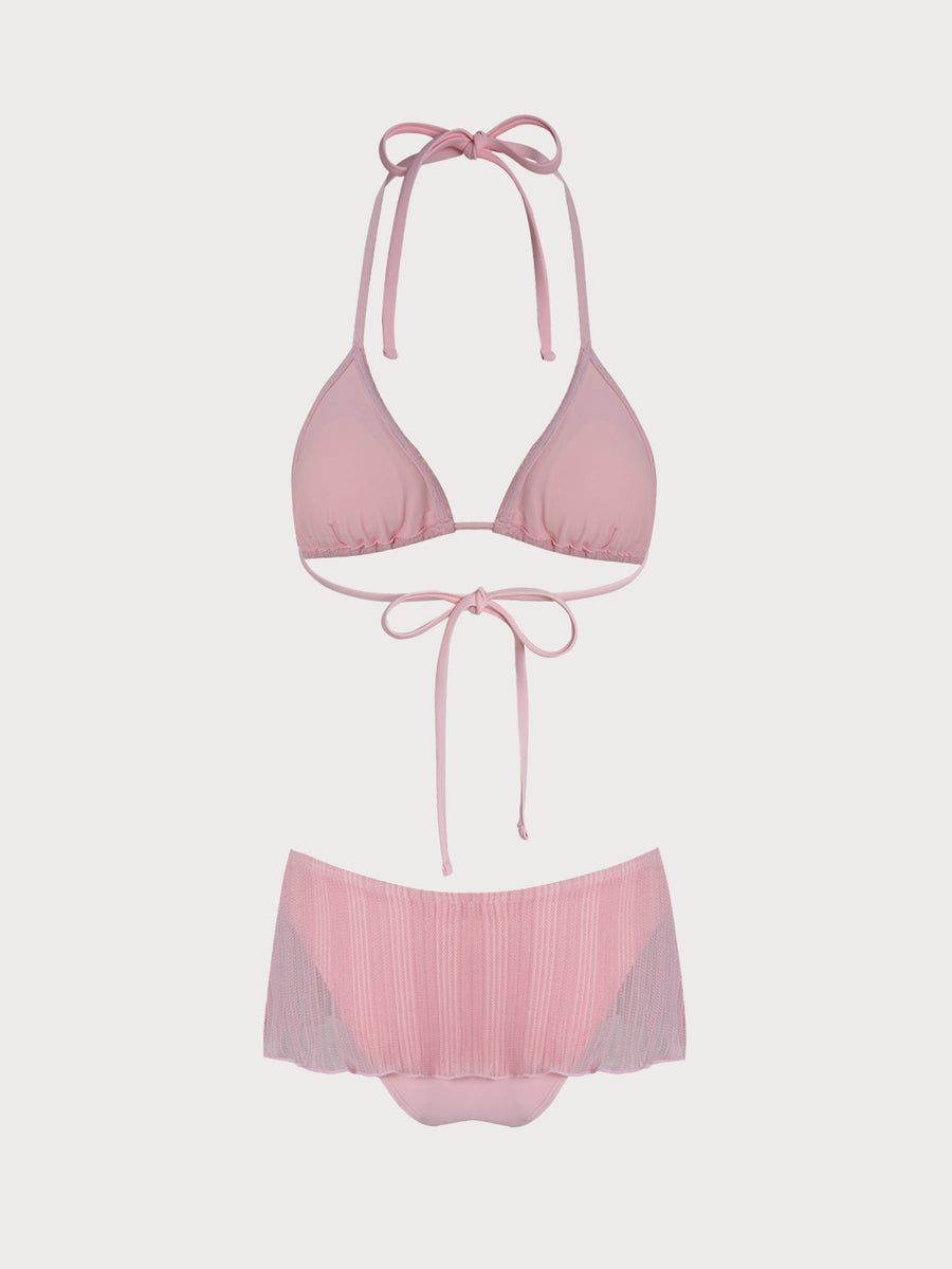 Light Pink Silver Thread Skirted Bikini Set