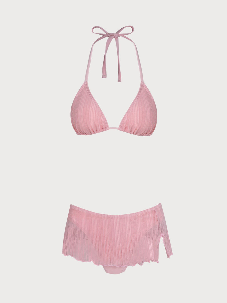 Light Pink Silver Thread Skirted Bikini Set