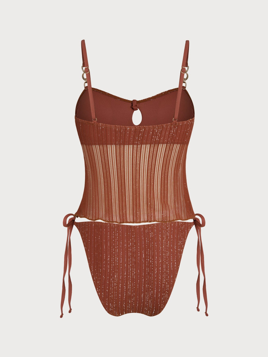 Brick Red O-Ring Lurex Tankini Set